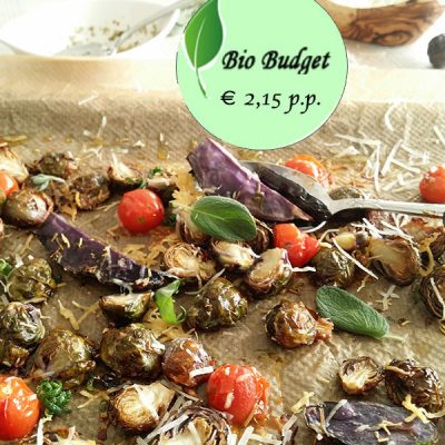 Bio Budgetrecept: geroosterde spruitjes met truffelaardappeltjes