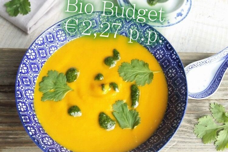 Sandra’s biobudget wortelsoep met koriander pesto