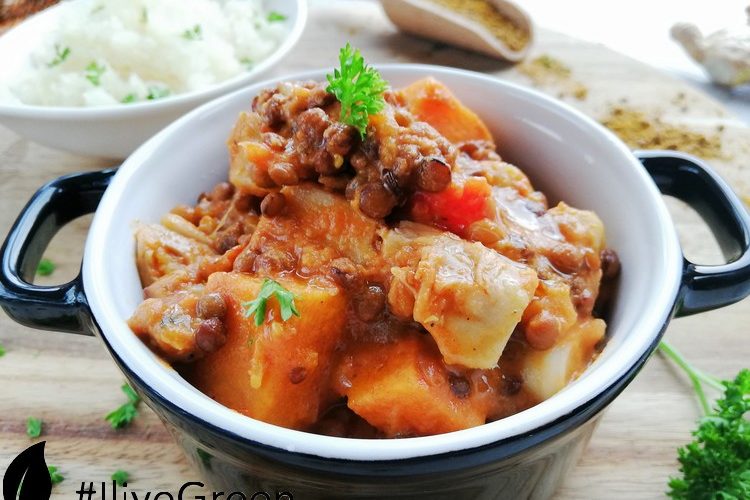 Comfortfood: bio vegan curry jackfruit-zoete aardappel
