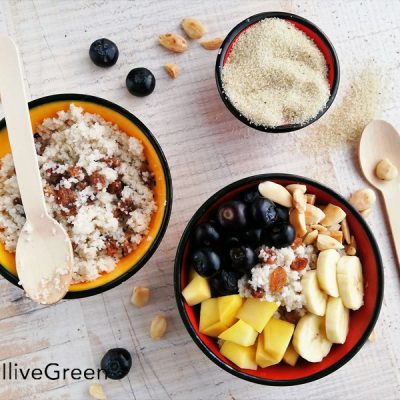 Bio fonio vegan porridge met vers fruit