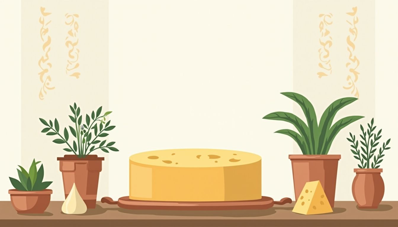 Minimalistische illustratie van een gezellige Nederlandse boerderijkeuken.