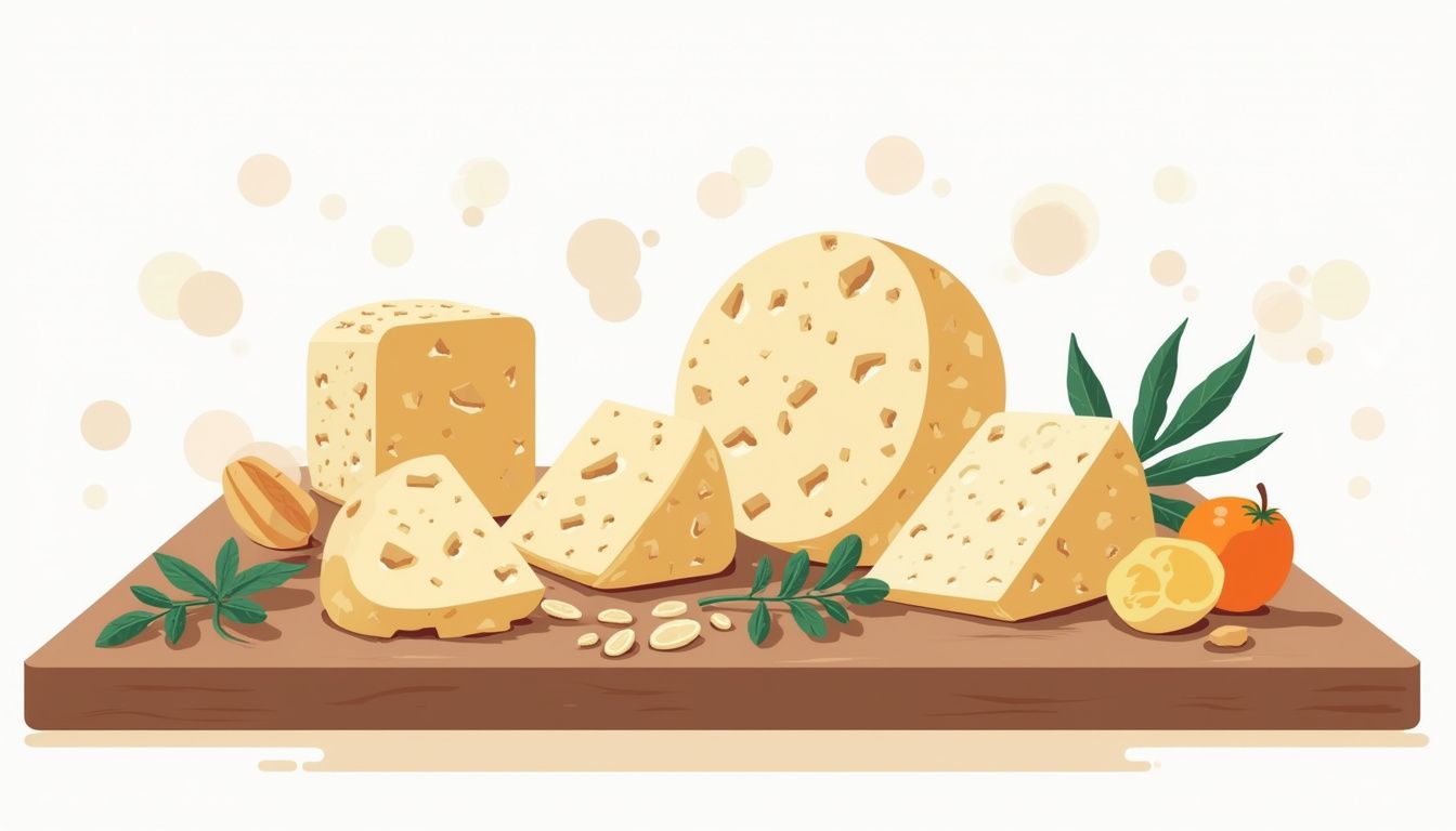 Minimalistische vectorillustratie van artisanale geitenkazen op een houten tafel. Minimalistische vectorillustratie van artisanale geitenkazen op een houten tafel.