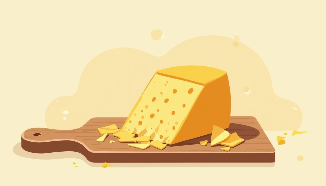Flat vectorillustratie van Parmigiano Reggiano op houten snijplank.
