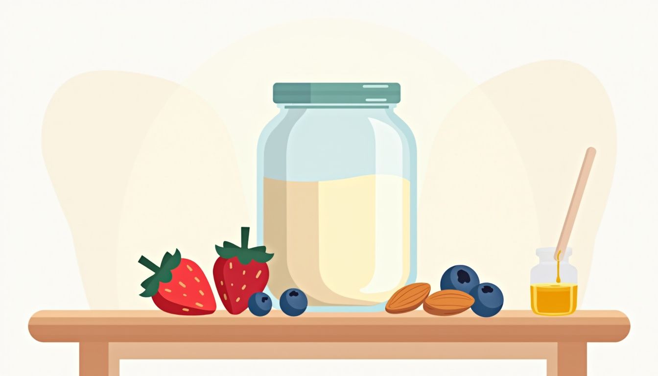 Minimalistische illustratie van een glazen pot met rauwe melk kefir.