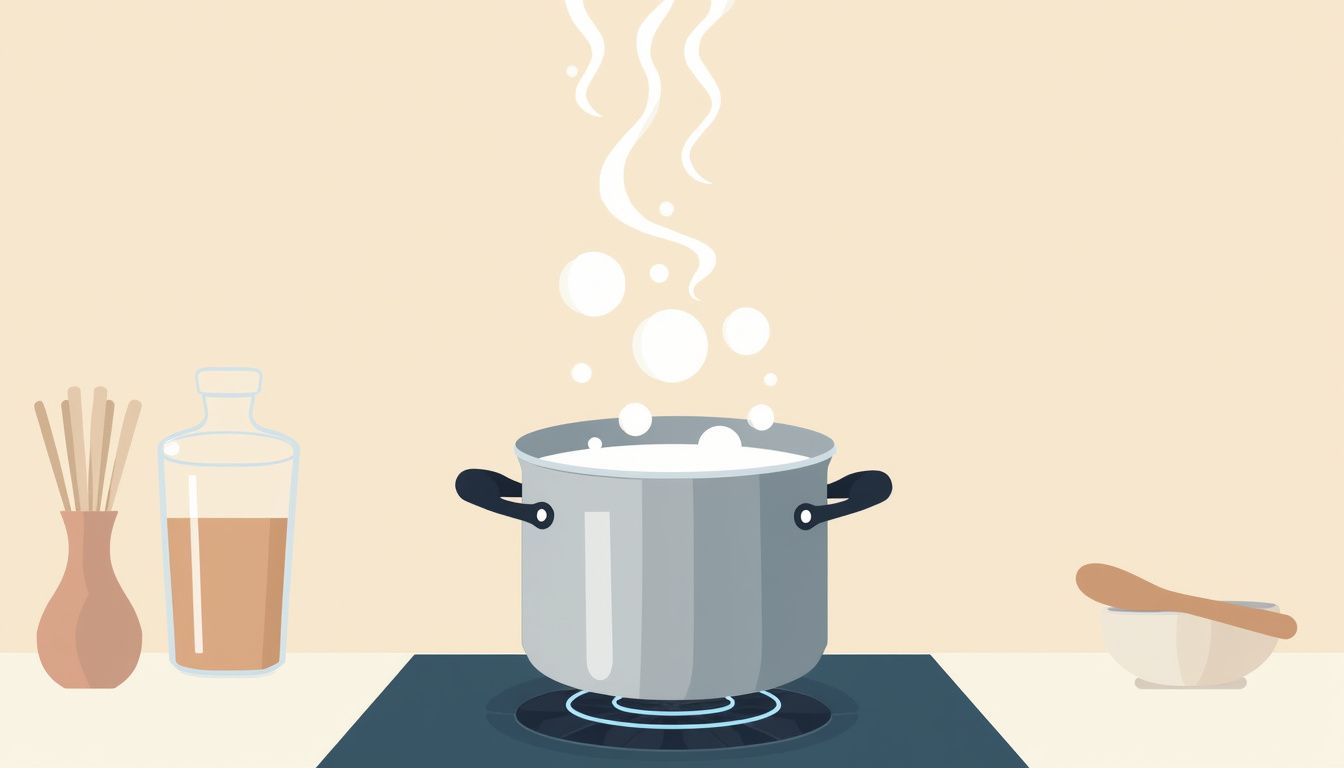 Een minimalistische illustratie van een stainless steel pan op een gasfornuis. Een minimalistische illustratie van een stainless steel pan op een gasfornuis.