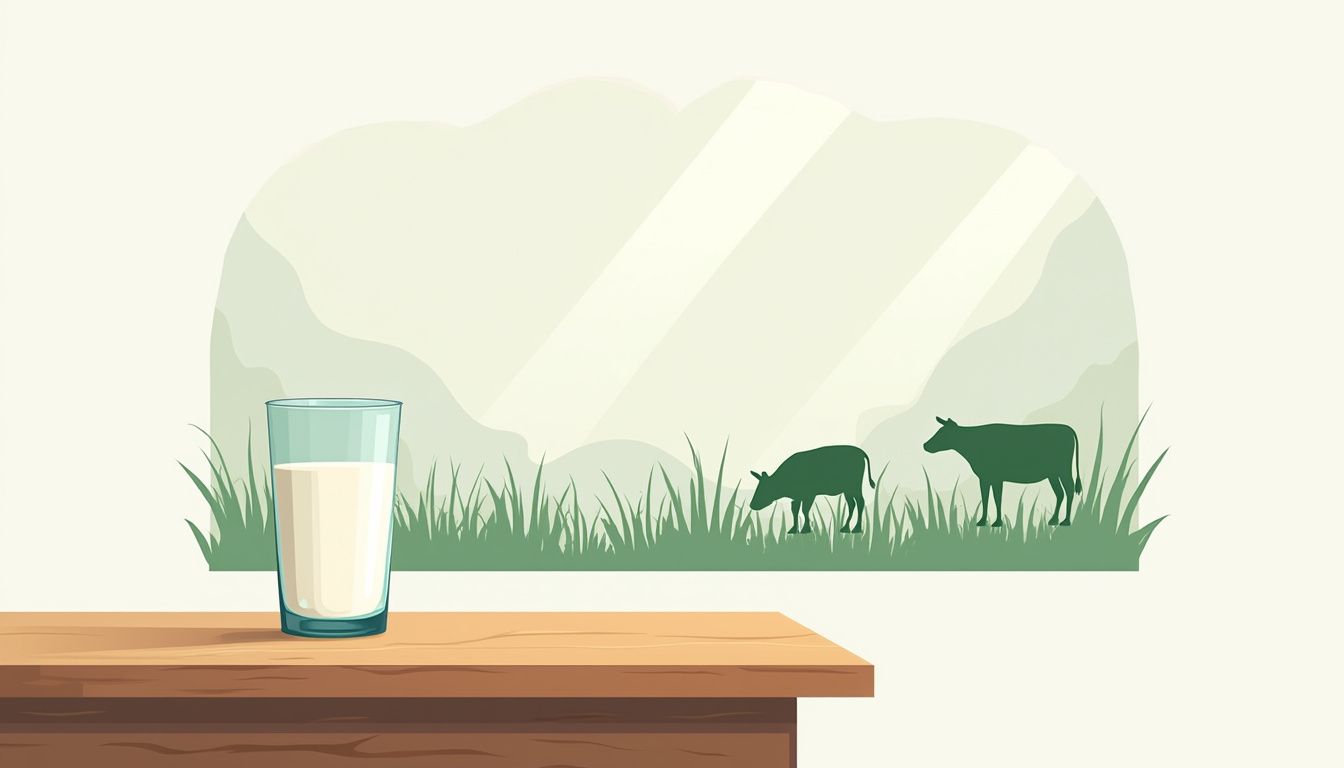 Een flat design van melk in een glas met grazende koeien. Een flat design van melk in een glas met grazende koeien.
