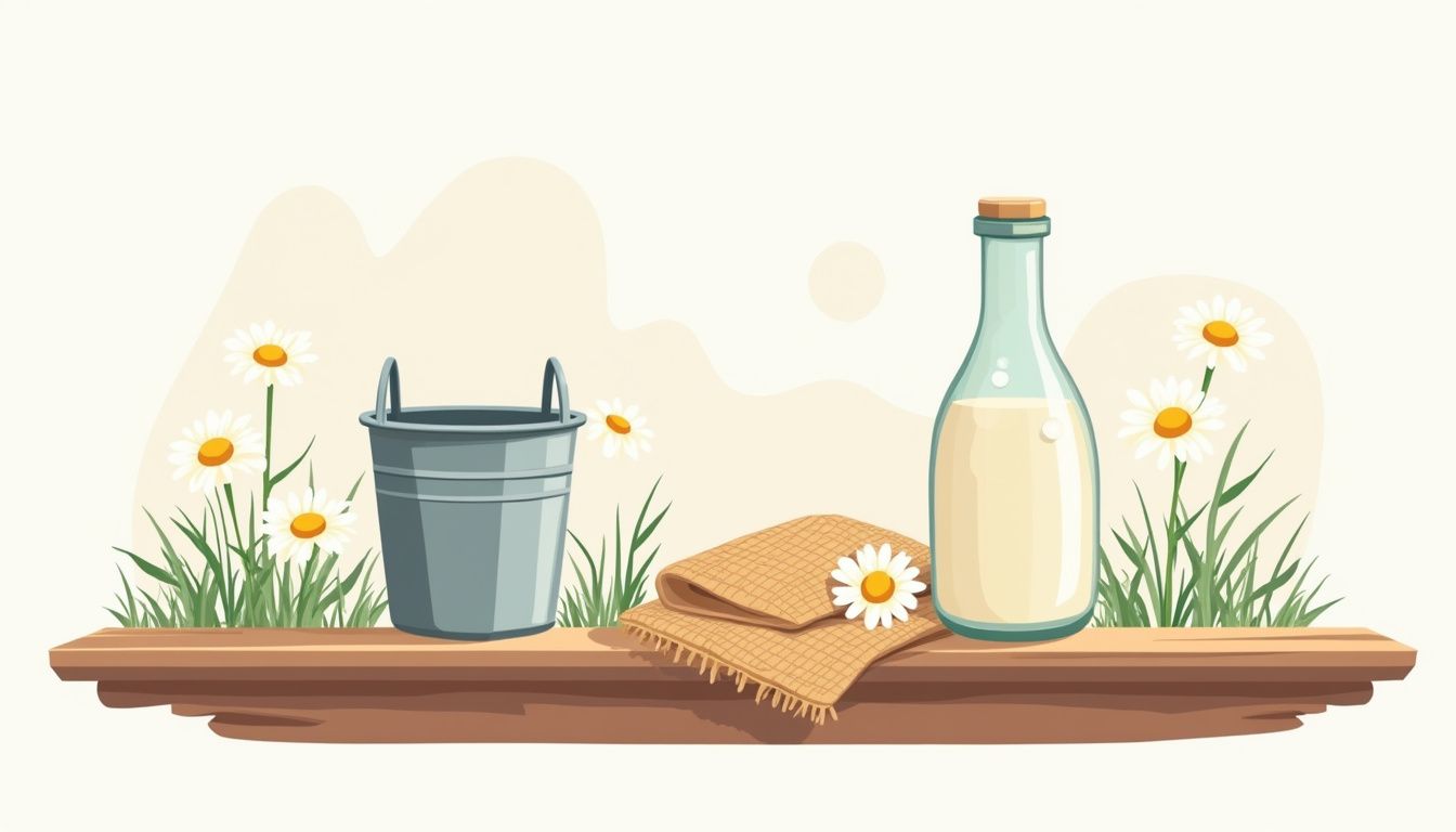 Vectorillustratie van een melkfles en een oud melkpail op tafel. Vectorillustratie van een melkfles en een oud melkpail op tafel.